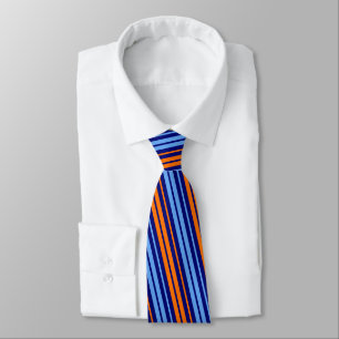 Navy Orange Cyan Vertical Stripes Design Neck Tie