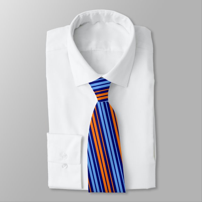 Navy Orange Cyan Vertical Stripes Design   Neck Tie (Tied)