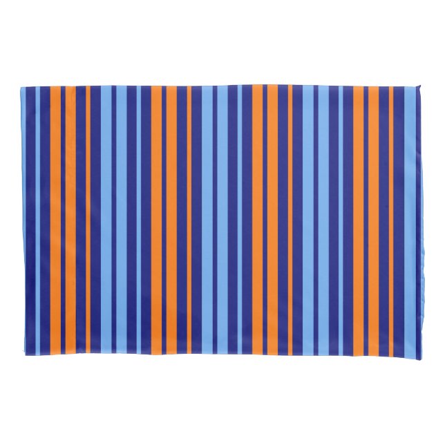 Navy Orange Cyan Vertical Stripes Design   Pillow Case (Front)