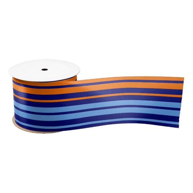 Navy Orange Cyan Vertical Stripes Design   Satin Ribbon (Spool)