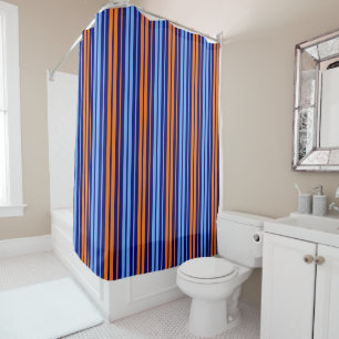 Navy Orange Cyan Vertical Stripes Design   Shower Curtain