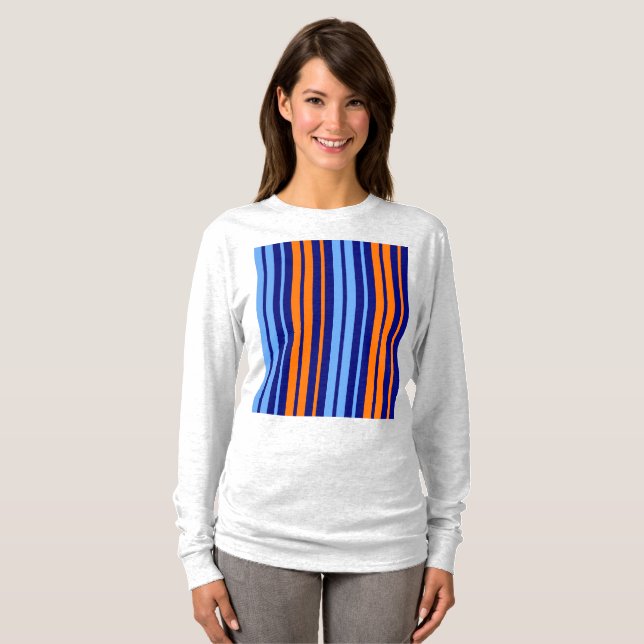 Navy Orange Cyan Vertical Stripes Design   T-Shirt (Front Full)