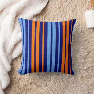 Navy Orange Cyan Vertical Stripes Design Throw Pillow