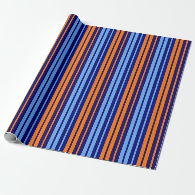 Navy Orange Cyan Vertical Stripes Design   Wrapping Paper (Unrolled)
