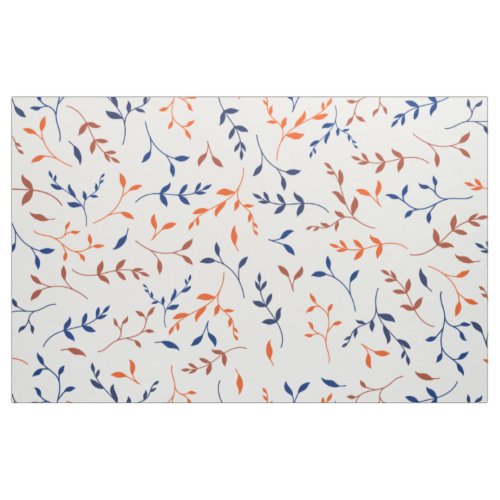 Navy Orange Ditsy Botanical Leaf Pattern Fabric