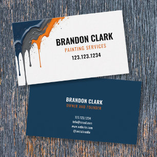 Navy Orange Drip Corner Splatter Design Painting Business Card