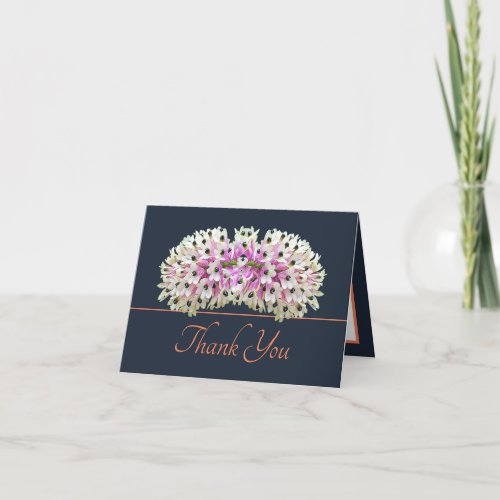 Navy Orange Exotic White Orchid Bouquet Thank You Card
