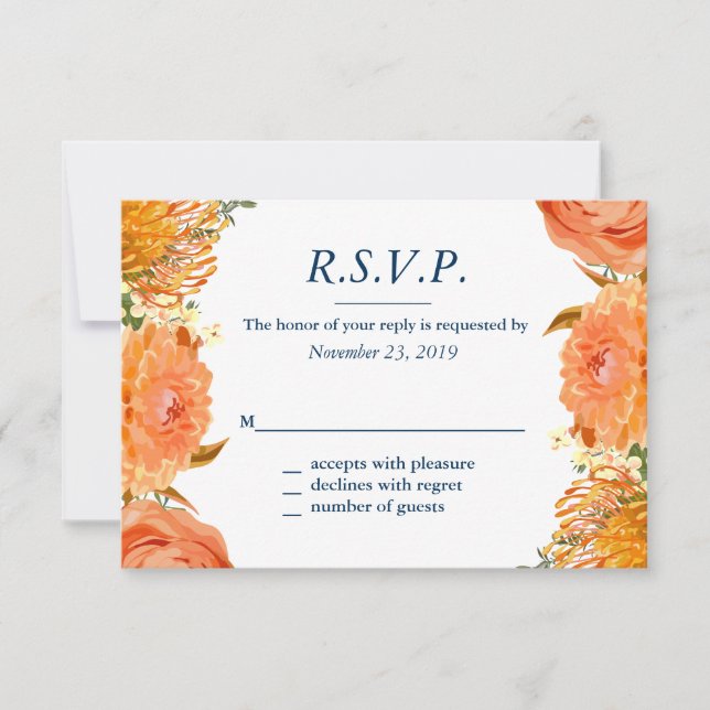 Navy & Orange Floral Response Card (Front)