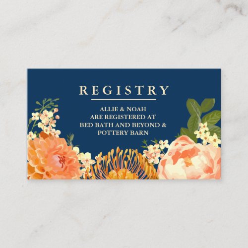 Navy  Orange Floral Wedding Registry Cards