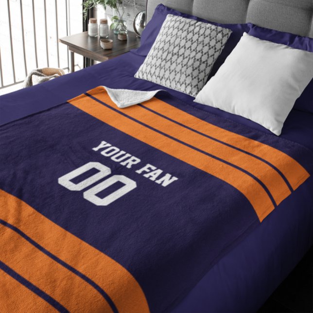 Navy & Orange Football Personalized Fleece Blanket (Creator Uploaded)