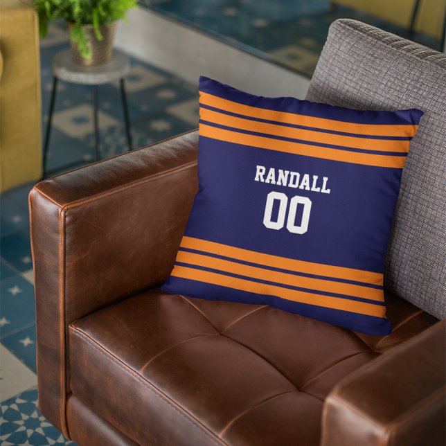 Navy & Orange Football Personalized Throw Pillow (Creator Uploaded)