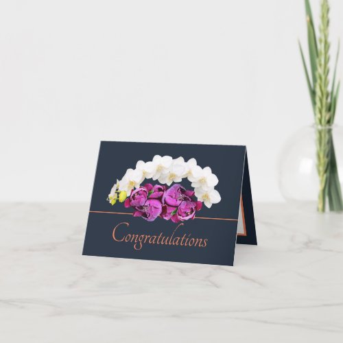 Navy Orange OrchidPeony Bouquet Congratulations Card