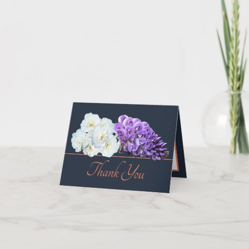 Navy Orange Rose Wisteria Chic Bouquet Thank You Card