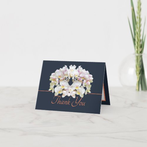 Navy Orange White Orchids Chic Bouquet Thank You Card