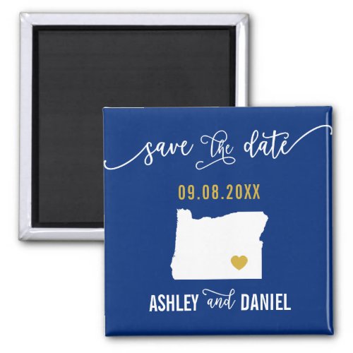 Navy Oregon Wedding Save the Date Map Magnet