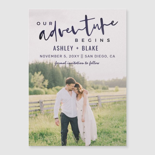 Navy Our Adventure Begins Photo Save the Date (Front)