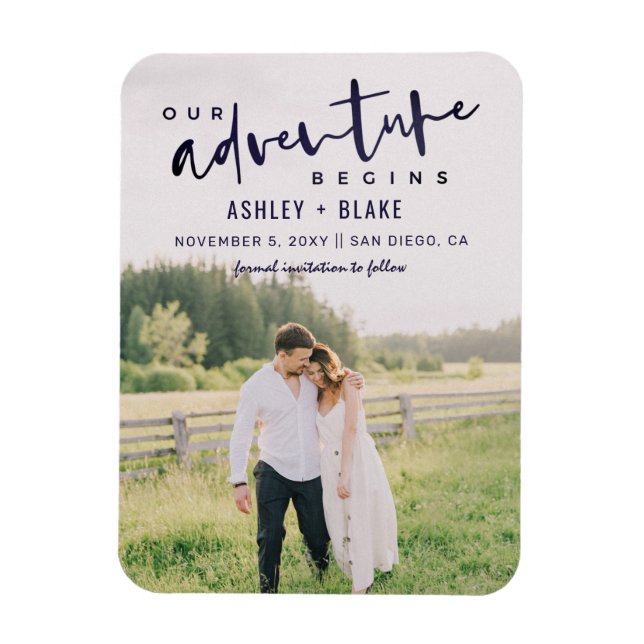 Navy Our Adventure Begins Photo Save the Date Magnet (Vertical)