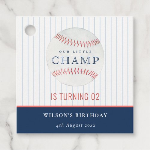 Navy Our Little Champ Baseball Any Age Birthday Favor Tags