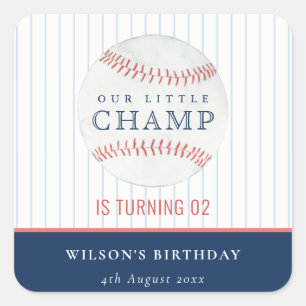 Navy Our Little Champ Baseball Any Age Birthday Square Sticker