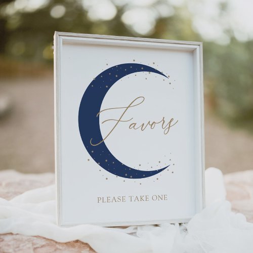 Navy Over the Moon Baby Shower Favors Sign