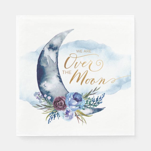 Navy Over the Moon Baby Shower Napkins (Front)