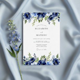 Navy Painterly Blossom Wedding Invitation