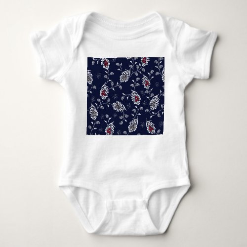 Navy Paisley Elegant Pattern Design Baby Bodysuit