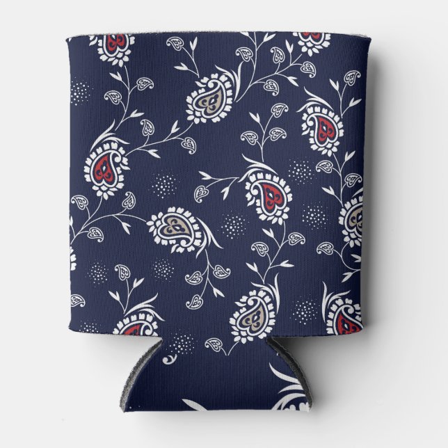 Navy Paisley: Elegant Pattern Design. Can Cooler (Front)