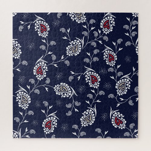 Navy Paisley Elegant Pattern Design Jigsaw Puzzle