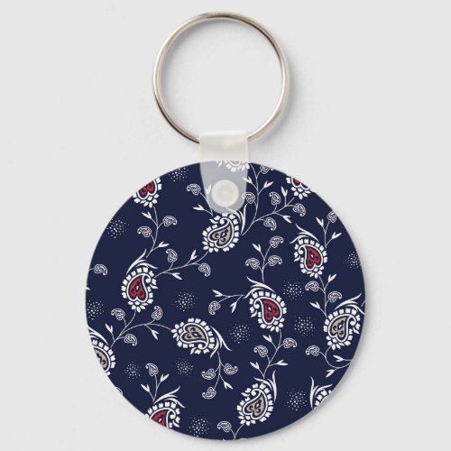 Navy Paisley Elegant Pattern Design Keychain