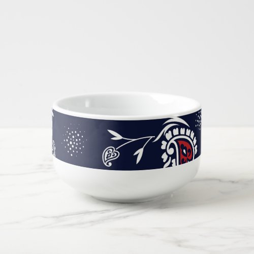 Navy Paisley Elegant Pattern Design Soup Mug