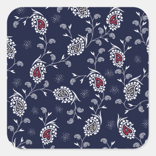 Navy Paisley Elegant Pattern Design Square Sticker