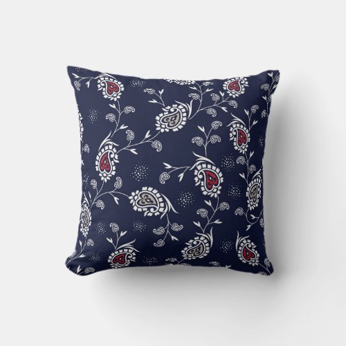 Navy Paisley Elegant Pattern Design Throw Pillow
