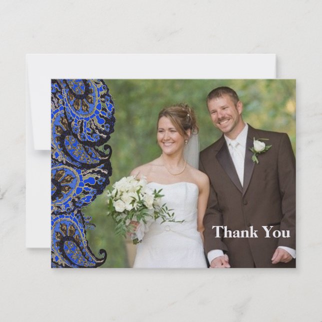 Navy Paisley Peacock Thank you Cards your photo (Front)