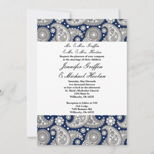 Navy Paisley Wedding Invitations