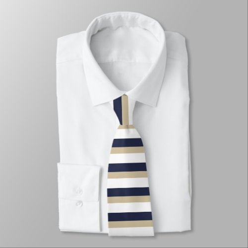 Navy Pale Gold and White Horizontally_Striped Tie