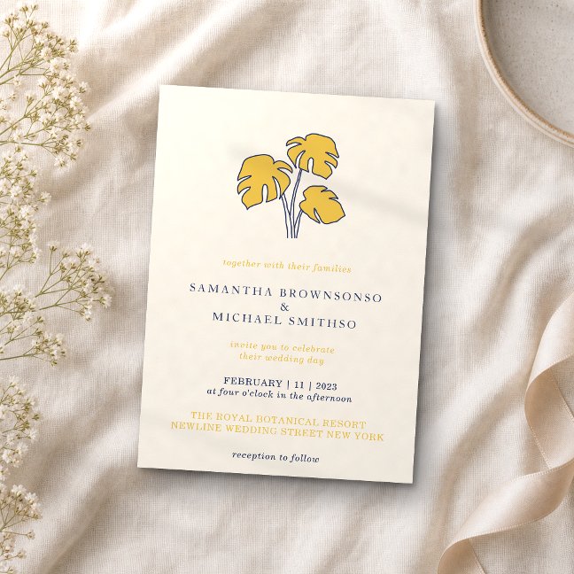 Navy Palm Botanic Tropical Invitation