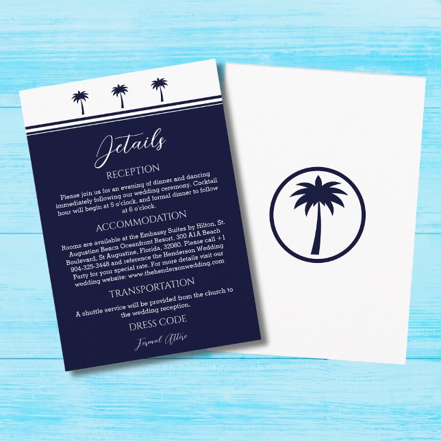 Navy Palm Tree Coastal Wedding Details  Enclosure Card (Creator Uploaded)