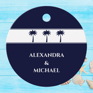 Navy Palm Tree Coastal Wedding Thank You Favor Tags