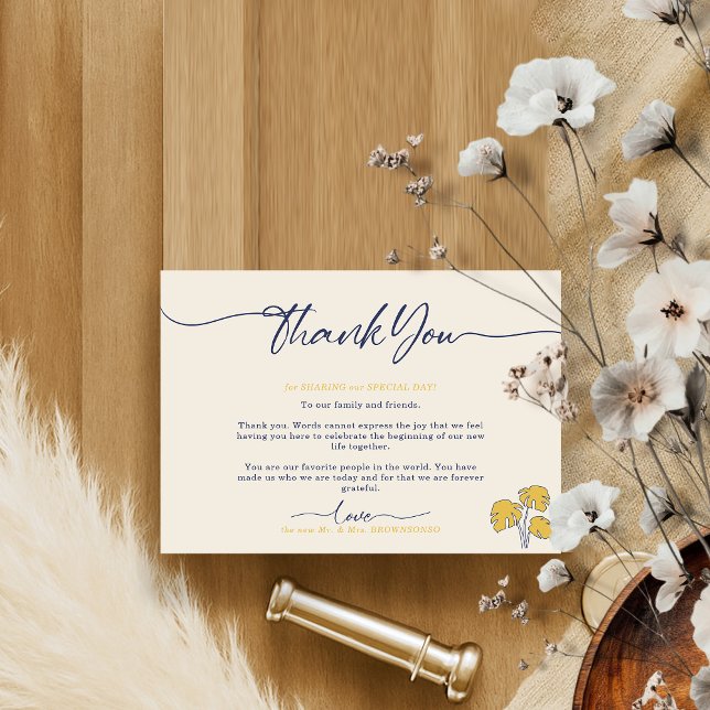 Navy Palm Tropical Boho Botanical Thank You Enclosure Card (Creator Uploaded)