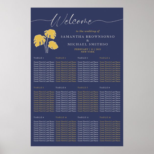 Navy Palm Tropical Botanical Welcome Wedding Poster