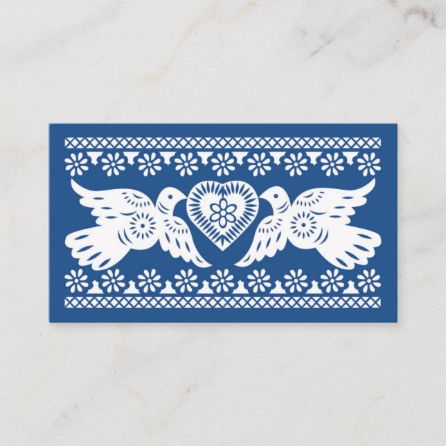 Navy Papel Picado Lovebirds Place card (Front)