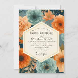 Navy Paprika Opulent Wedding Invitation