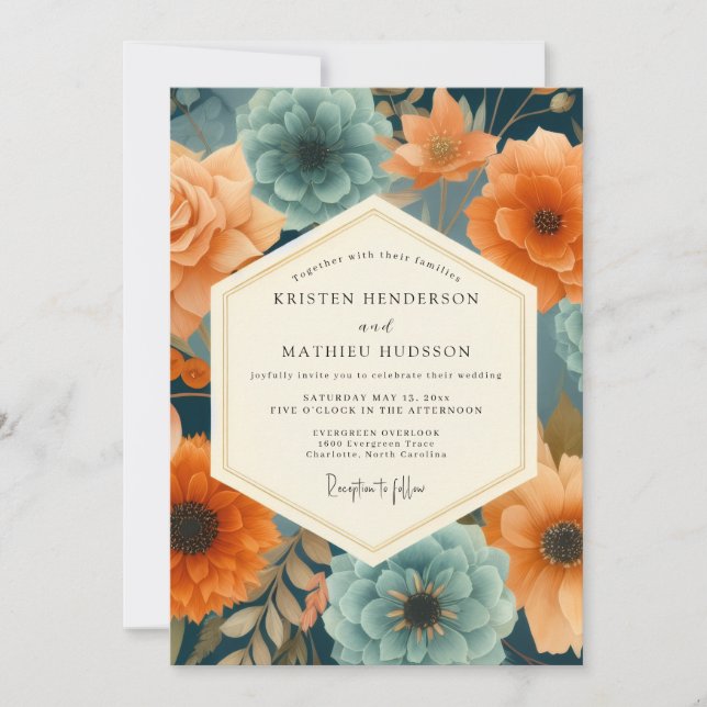 Navy Paprika Opulent Wedding Invitation (Front)