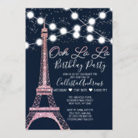 Navy Paris Eiffel Tower Glitter Lights Birthday