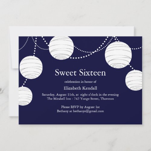 Navy Party Lantern Sweet 16 Invitation