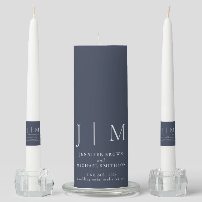 Navy Party Welcome Modern Classic Wedding Unity Candle Set