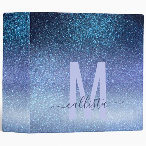 Navy Pastel Blue Triple Glitter Ombre Gradient 3 Ring Binder