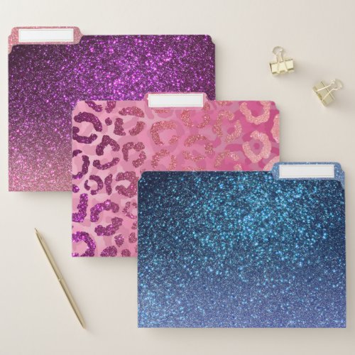 Navy Pastel Blue Triple Glitter Ombre Gradient File Folder