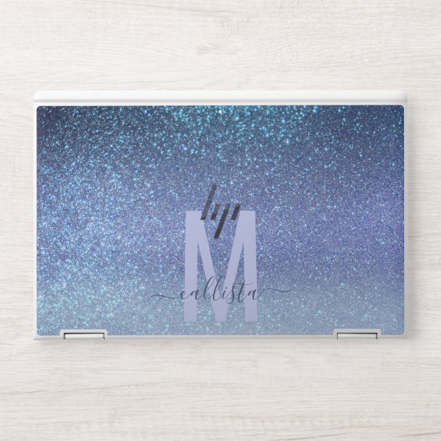Navy Pastel Blue Triple Glitter Ombre Gradient HP Laptop Skin (Front)